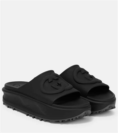 gucci black rubber slides|gucci platform slides black.